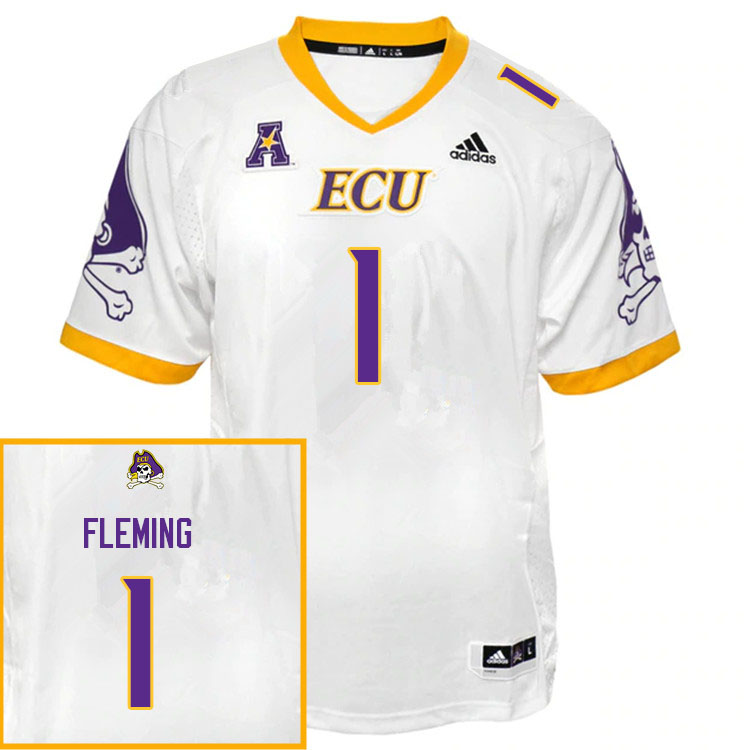 Men #1 Malik Fleming ECU Pirates College Football Jerseys Sale-White - Click Image to Close